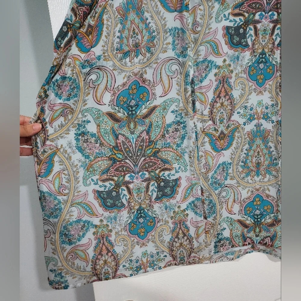 LOFT Plus Multicolored Paisley Print Long Sleeve Tie Neck Blouse in Size 22 - Picture 7 of 13